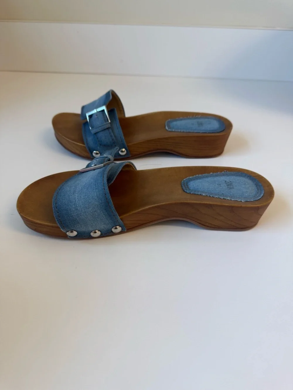 Zara Denim Buckle Slide Sandals. Size 7. Excellent Condition. - Picture 2 of 7